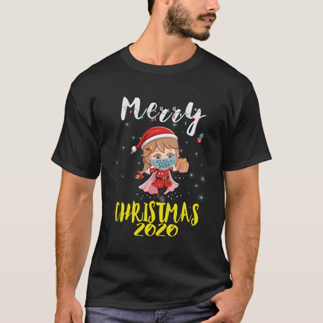 T-shirt Père Noël Girl Anime Visage Masque Séjour 6 Pieds  (Devant)