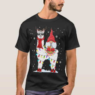 T-shirt Père Noël Gnomes Riding Llama Reindeer Noël Lumièr