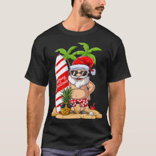 T-shirt Père Noël Hawaiian Surfing Noël Surf d'été Hawai