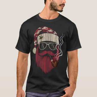 T-shirt Père Noël Hipster Fumant la Pipe