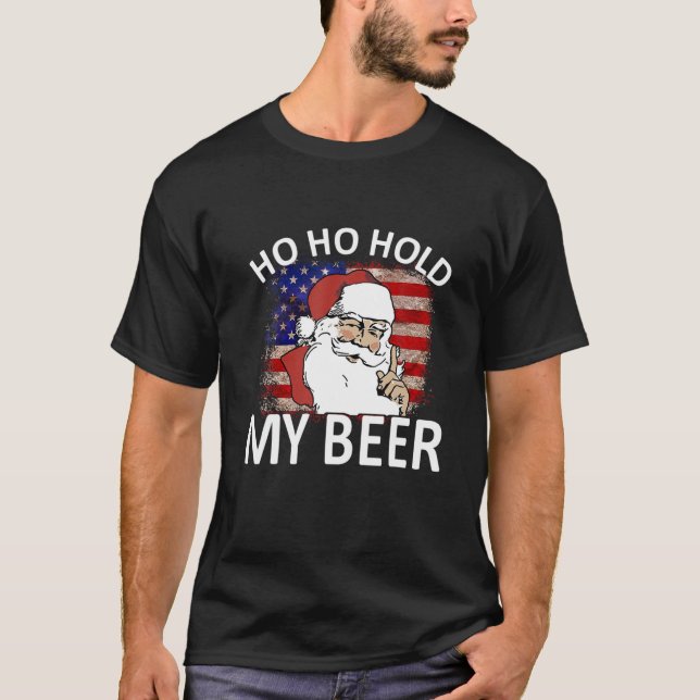 T-shirt Père Noël Hos Hos Tiens Ma Bière Drapeau Américain (Devant)