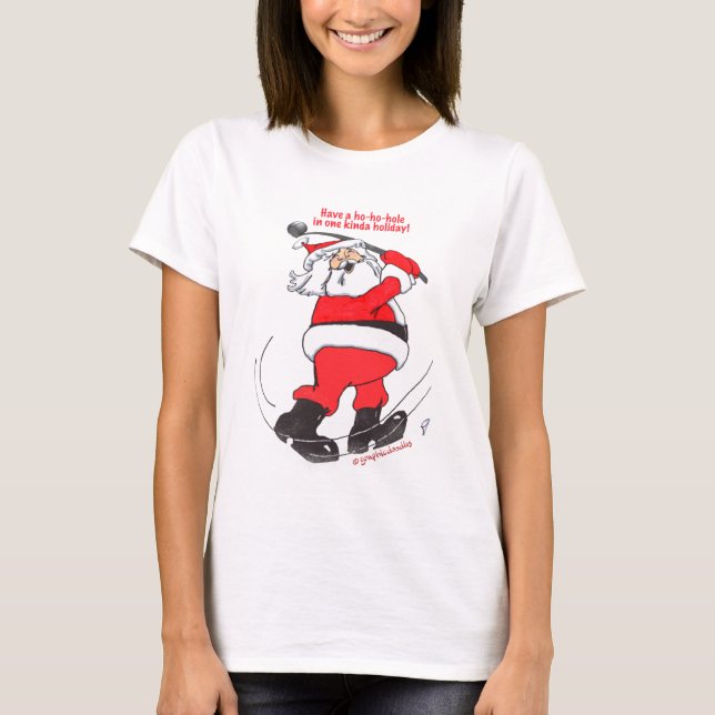 T-shirt Père Noël jouant au golf des cadeaux de Noël (Devant)