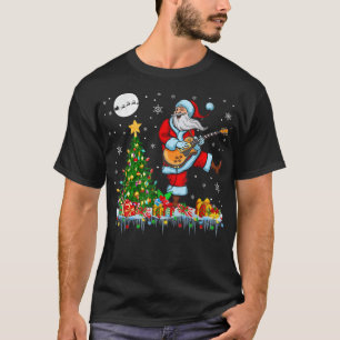 T-shirt Père Noël Jouer Guitare Arbre de Noël Lumières Gui