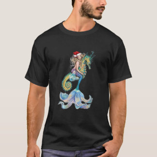 T-shirt père Noël Mermaid Ride Sehorse Noël Noël Père Noël