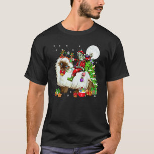 T-shirt Père Noël montant un chat himalayen de renne arbre