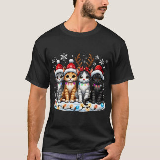 T-shirt Père Noël Noël Amoureux des chats Chat Noël Lumièr
