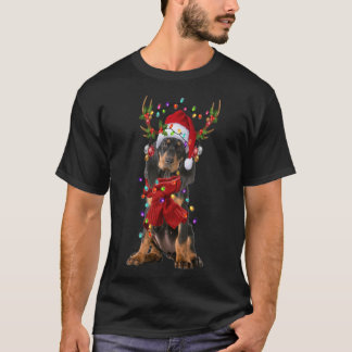 T-shirt Père Noël Noir et Tan Coonhound Chien Reindeer Chr