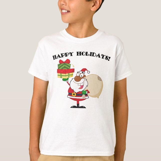 T-shirt Père Noël noire avec cadeaux (Devant)