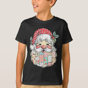 T-shirt Père Noël Patchwork Visage Noël Vintage Hommes F