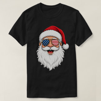 T-shirt Père Noël patriotique de Noël avec lunettes d'avia