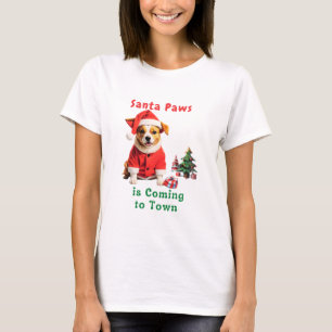 T-shirt Père Noël Paws vient à Town Festive Pet