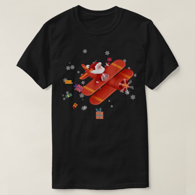 T-shirt Père Noël Pilote Avion Volant Joyeux Noël (Design devant)