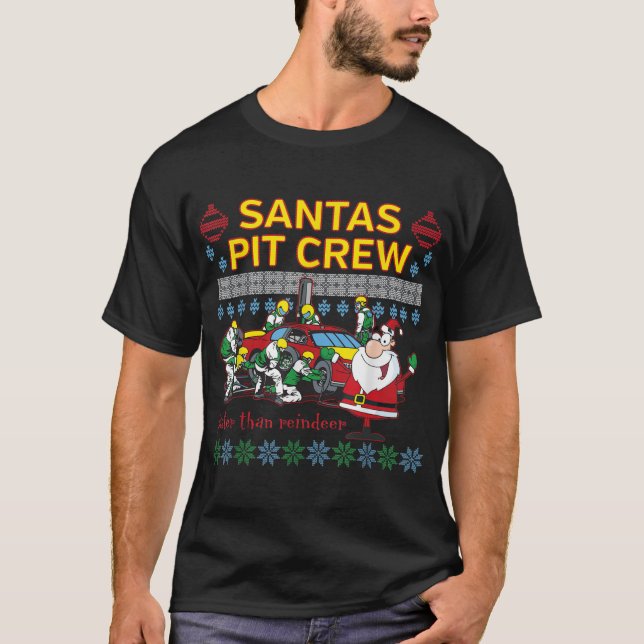 T-shirt Père Noël Pit Crew Race Car Vilain Noël (Devant)
