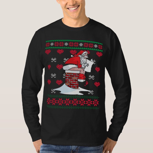 T-shirt Père Noël Pooping Down Chimney Douleur moche de No (Devant)