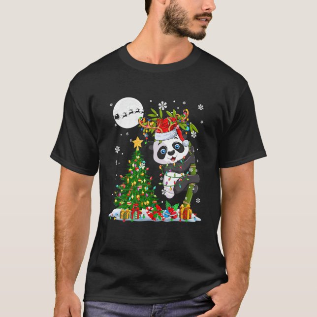 T-shirt Père Noël Reindeder Panda Noël Arbre Lumières Love (Devant)