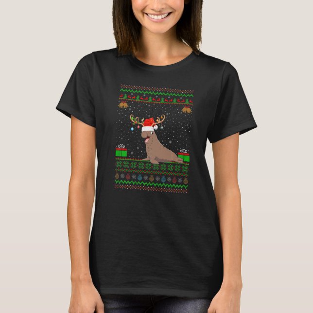 T-shirt Père Noël Reindeer Casquette Correspondant vilain  (Devant)