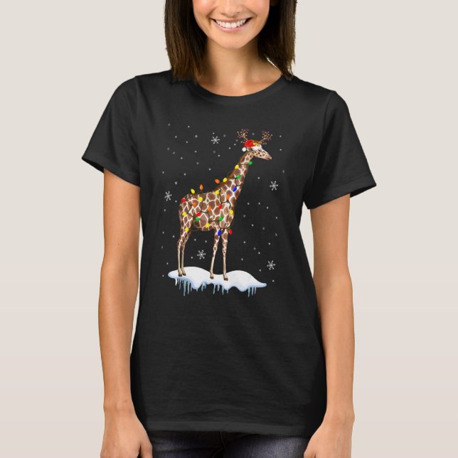 T-shirt Père Noël Reindeer Giraffe Xmas Light Père Noël Re (Devant)