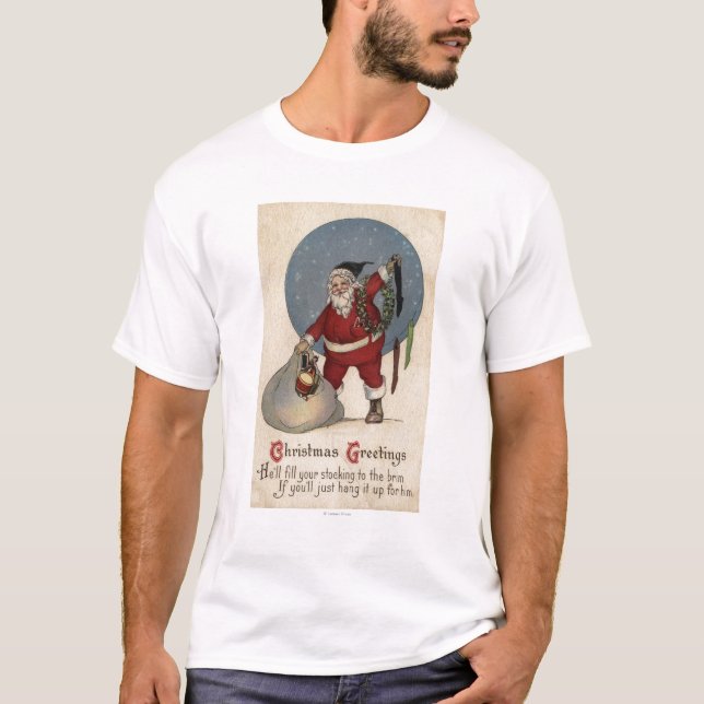 T-shirt Père Noël remplissant bas au bord (Devant)