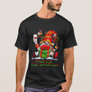 T-shirt Père Noël Renne Gnome Buvant du Vin Noël Drôle de