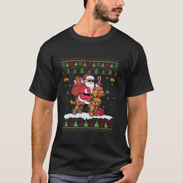 T-shirt Père Noël Riding Cockapoo Chien style de pull de N (Devant)