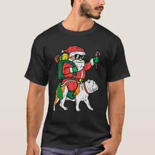 T-shirt Père Noël Riding English Bulldog Noël Noël Noël