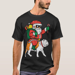 T-shirt Père Noël Riding English Bulldog Noël PJs Xmas Pa