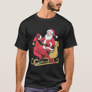 T-shirt Père Noël Riding Giant Cardinal Bird Pour Noël Lov
