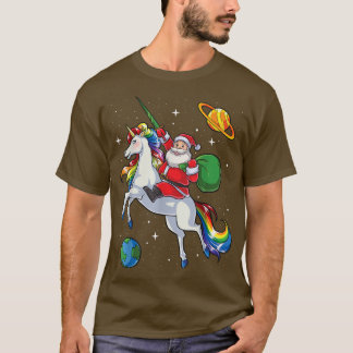 T-shirt Père Noël Riding Unicorn Cadeaux de Noël Arc-en-ci