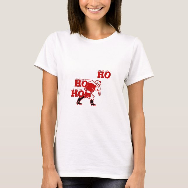 T-shirt Père Noël rouge et blanc Marcher Ho Ho Art Imprime (Devant)