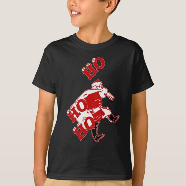 T-shirt Père Noël rouge et blanc Marcher Ho Ho Art Imprime (Devant)