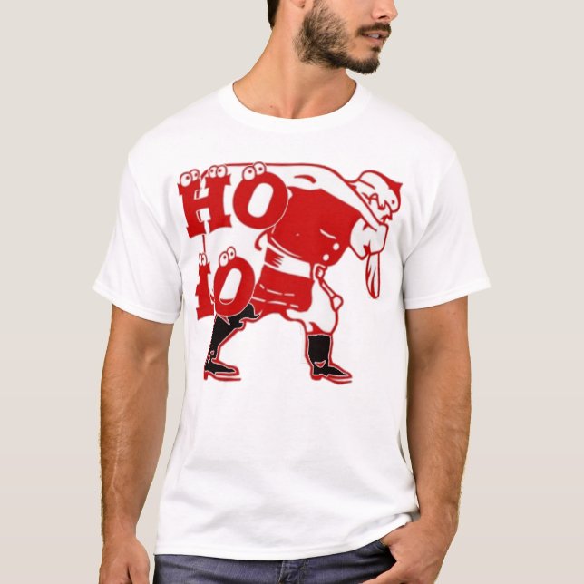 T-shirt Père Noël rouge et blanc Marcher Ho Ho Art Imprime (Devant)