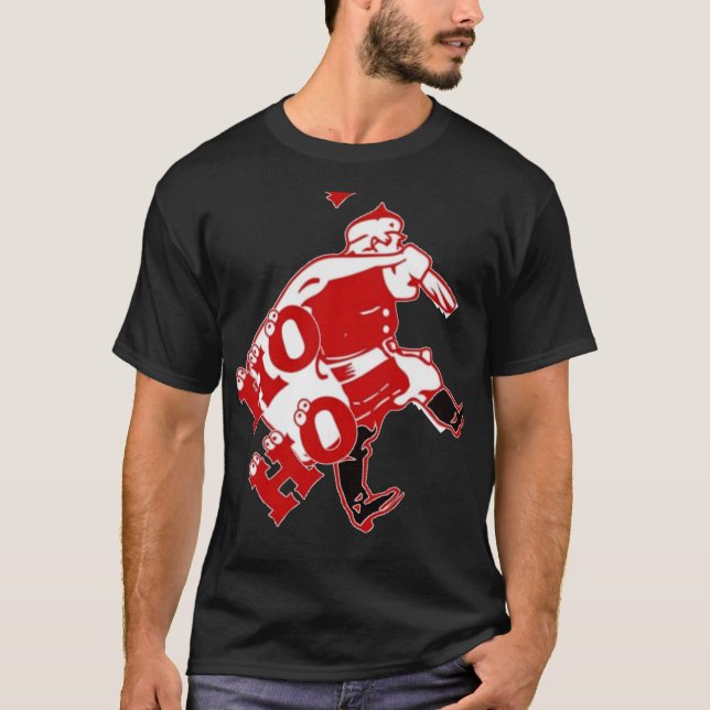 T-shirt Père Noël rouge et blanc Marcher Ho Ho Art Imprime (Devant)