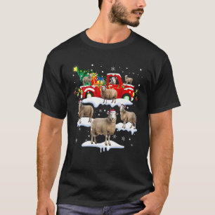 T-shirt Père Noël Sheeps Sur Camion Rouge Feux d'Arbre de