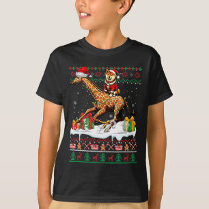 T-shirt Père Noël Shiba Inu équitation Giraffe Sweater de