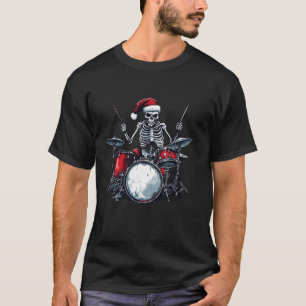 T-shirt Père Noël Skeleton Jouer Drum Percussionist Drumme