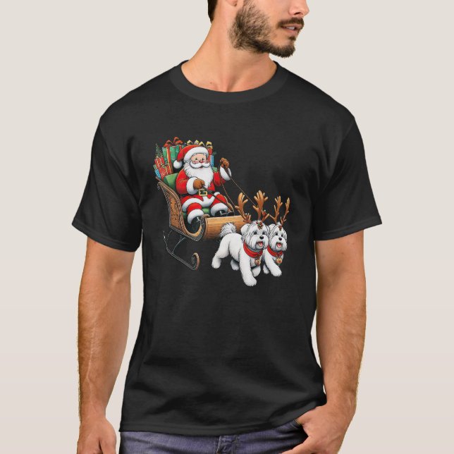 T-shirt Père Noël Sleigh Maltese Reindeer Noël Femmes Homm (Devant)
