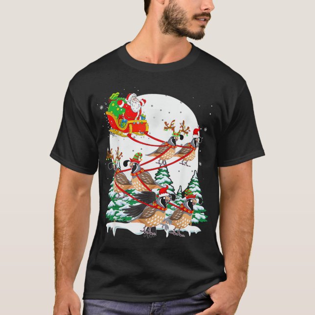 T-shirt Père Noël Sleigh Reindeer Quails Noël Oiseaux Amou (Devant)
