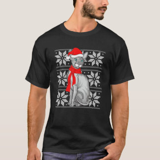 T-shirt Père Noël Sphynx Chat Laid Pajama De Noël Pour Fem