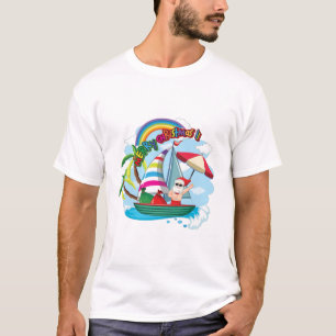 T-shirt Père Noël sur le bateau sur le thème de l'été.
