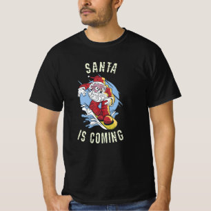 T-shirt Père Noël vient en snowboard