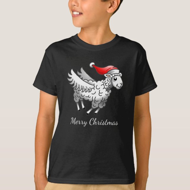 T-shirt Père Noël volant des moutons de Noël (Devant)