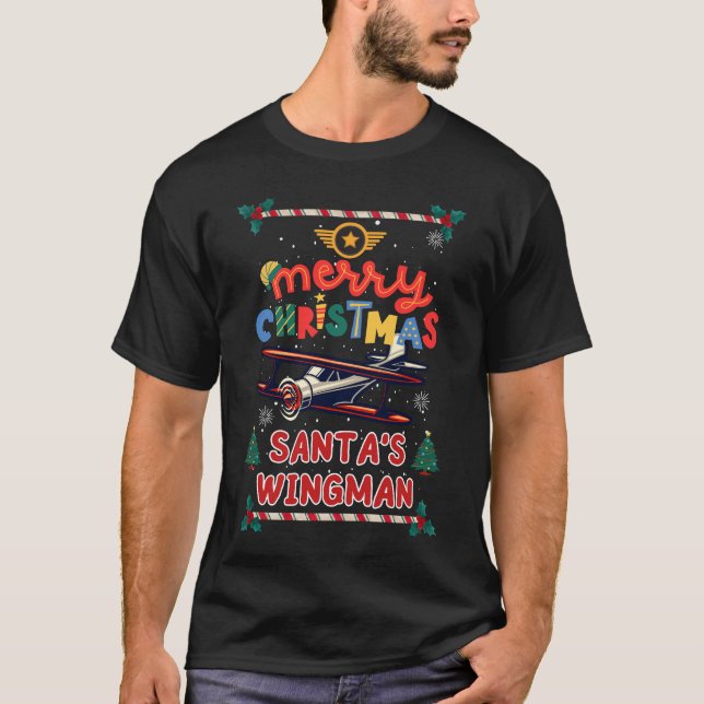 T-shirt Père Noël Wingman - Pilote de Noël de l'aviation (Devant)