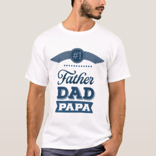 T-shirt Père Papa Numéro Un Typographie Bleu