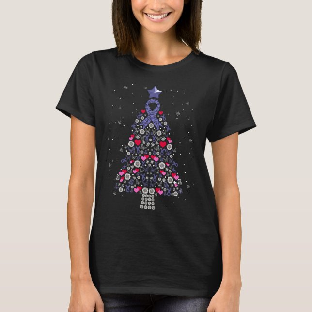 T-shirt Périwinkle Ruban Arbre de Noël Cancer de l'oesopha (Devant)