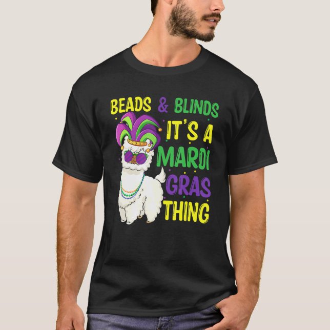 T-shirt Perles Et Masque Mardi Gras Llama Alpaca Pour Homm (Devant)