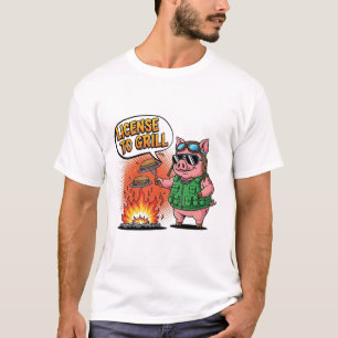 T-shirt Permis de griller Funny BBQ Pig
