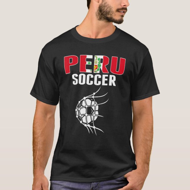 T-shirt Pérou Bal De Football En Net But Football Péruvien (Devant)