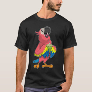 T-shirt Perroquet et noix de coco avec paille à boire
