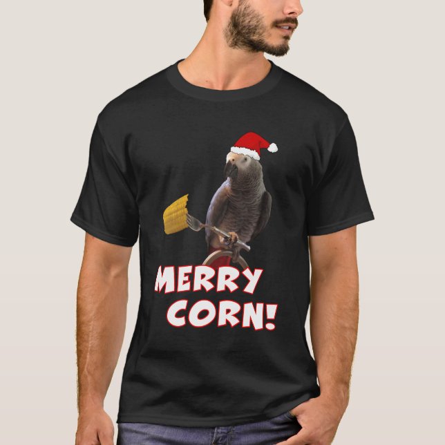 T-shirt Perroquet gris africain Noël Joyeux maïs Londre (Devant)