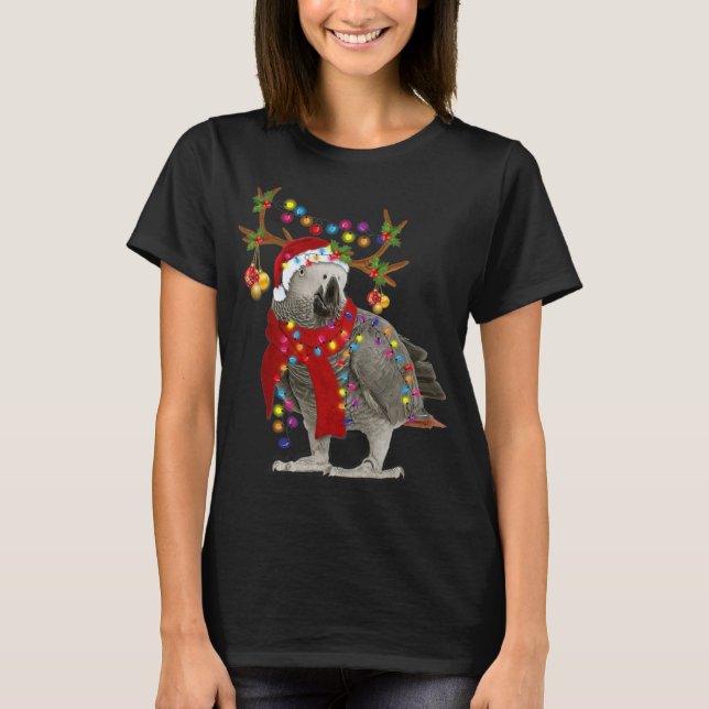 T-shirt Perroquet gris africain Superbe renne Noël Tr (Devant)